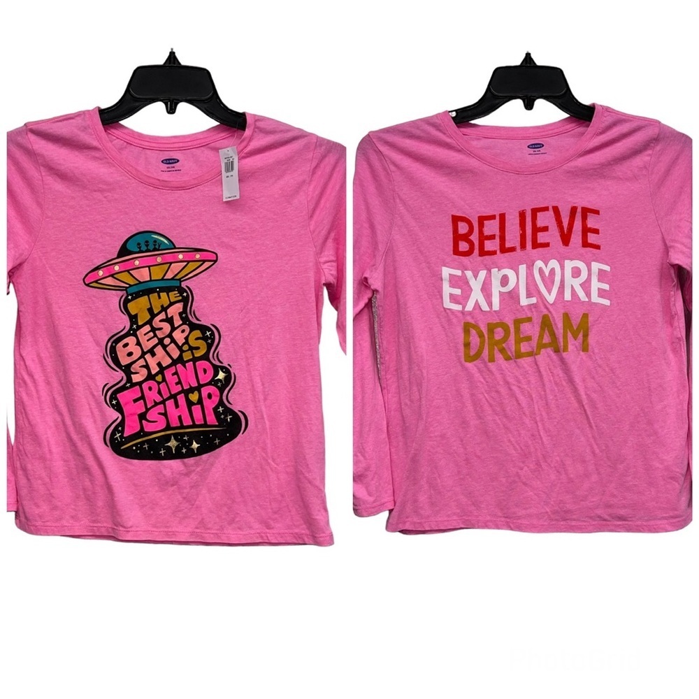 Old Navy Shirts Girls Size XXL 18 Pink Graphic T-Shirt Long Sleeve